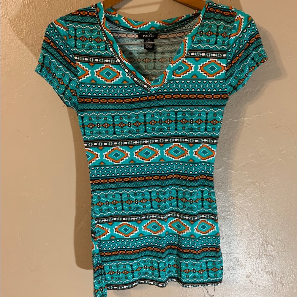 Aztec Print Fitted Tee